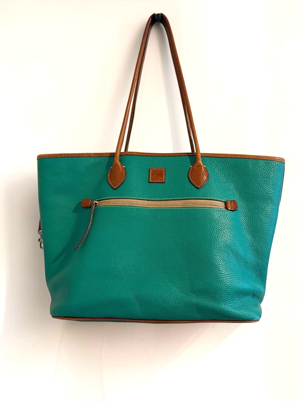 Dooney  and Bourke teal Leather Tote Bag with Brown Trim